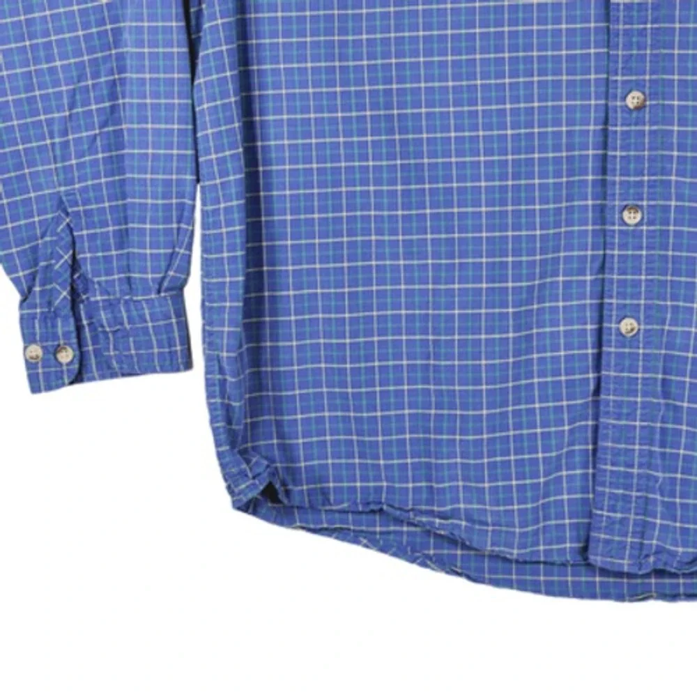 Eddie Bauer XL Mens Button Down Shirt Plaid Blue Green Yellow 100%‎ Cotton